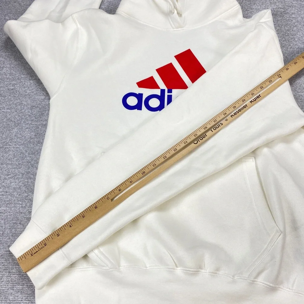 Adidas Mens‎ Essentials Fleece Logo Hoodie White Red Blue Pullover Medium